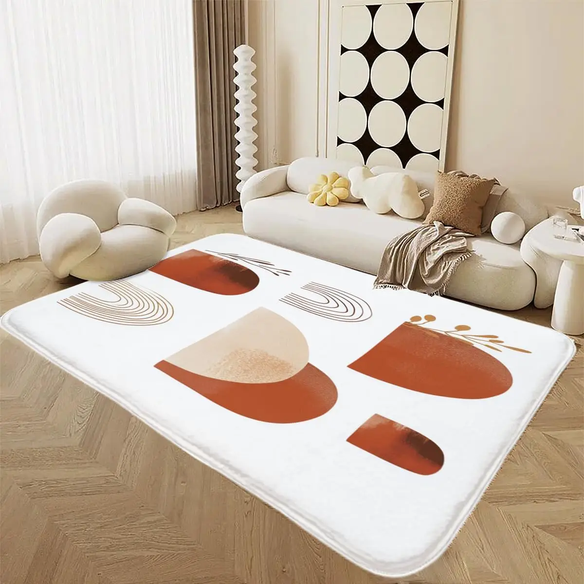 Artistic Abstract Washable Area Rug, Vintage Ultra-Thin Modern Rug for Living Room Bedroom Dining Room, Low Pile Light Color Rug