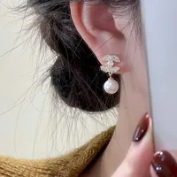 Elegant Pearl Letter Stud Earrings for Women Silver Needle High-End Feel Unique Style Small Fragrance Fashion Trending Jewelry A
