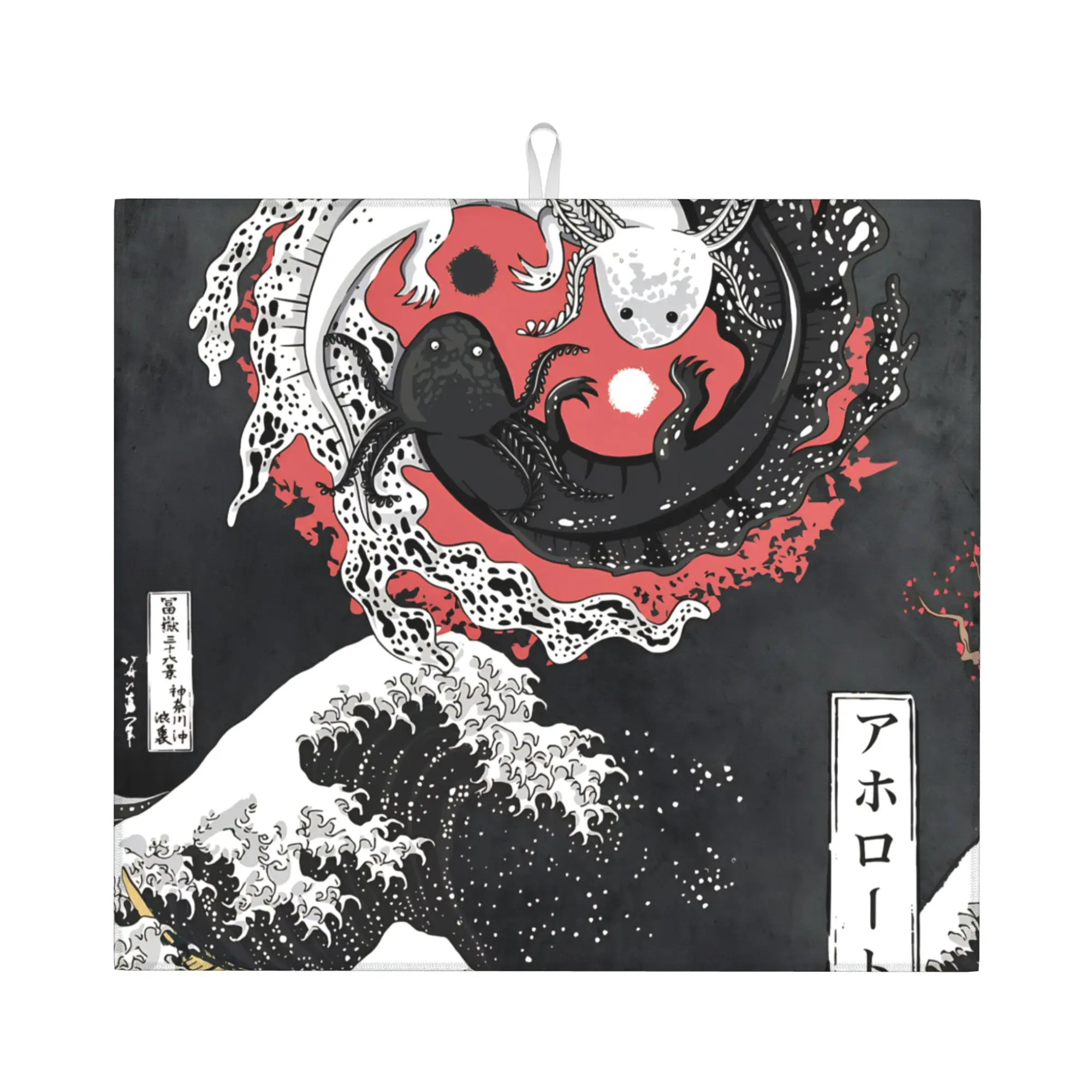 Yin Yang Axolotl The Great Wave off Kanagawa Non Slip Kitchen Counter Protector Mat Barware Tableware Drying Mat For Kitchen
