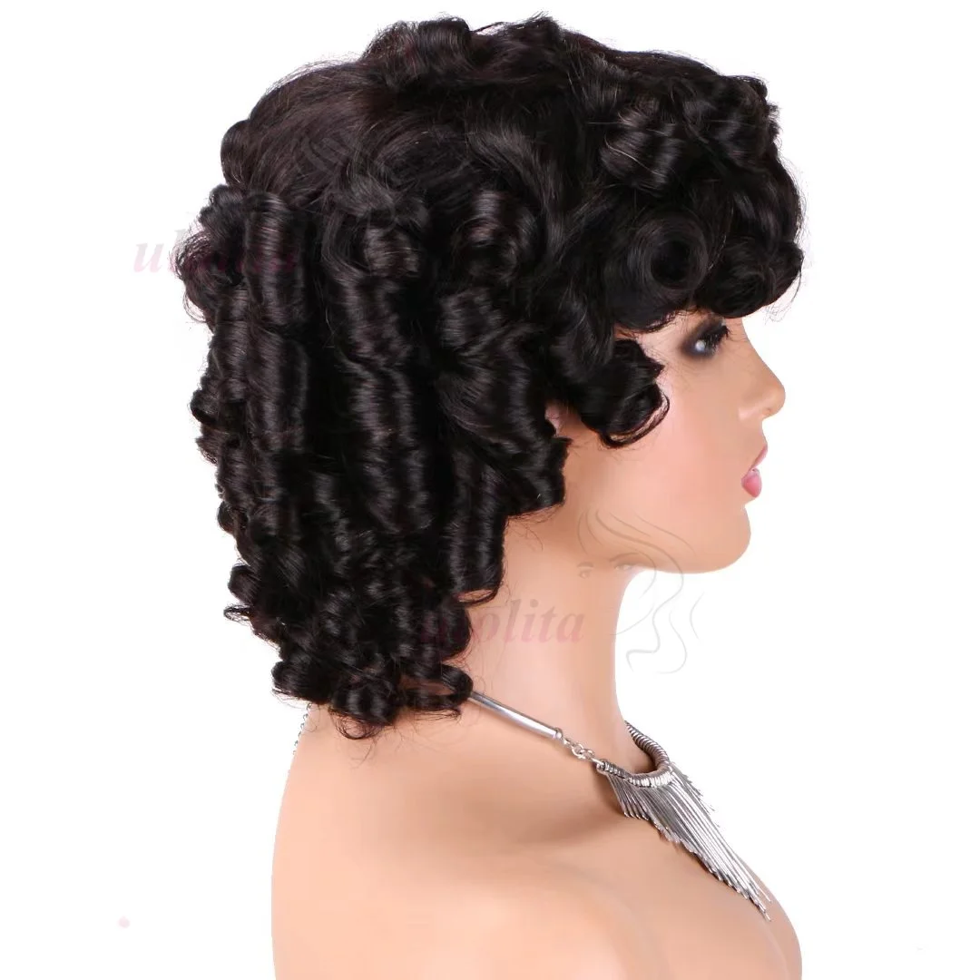 Fertig zum Tragen Funmi Lockige Kurze Bob-Perücke mit Pony, Kleberlos, Lose Lockige Vietnamesische Echthaar-Perücken für Frauen – Detail 5