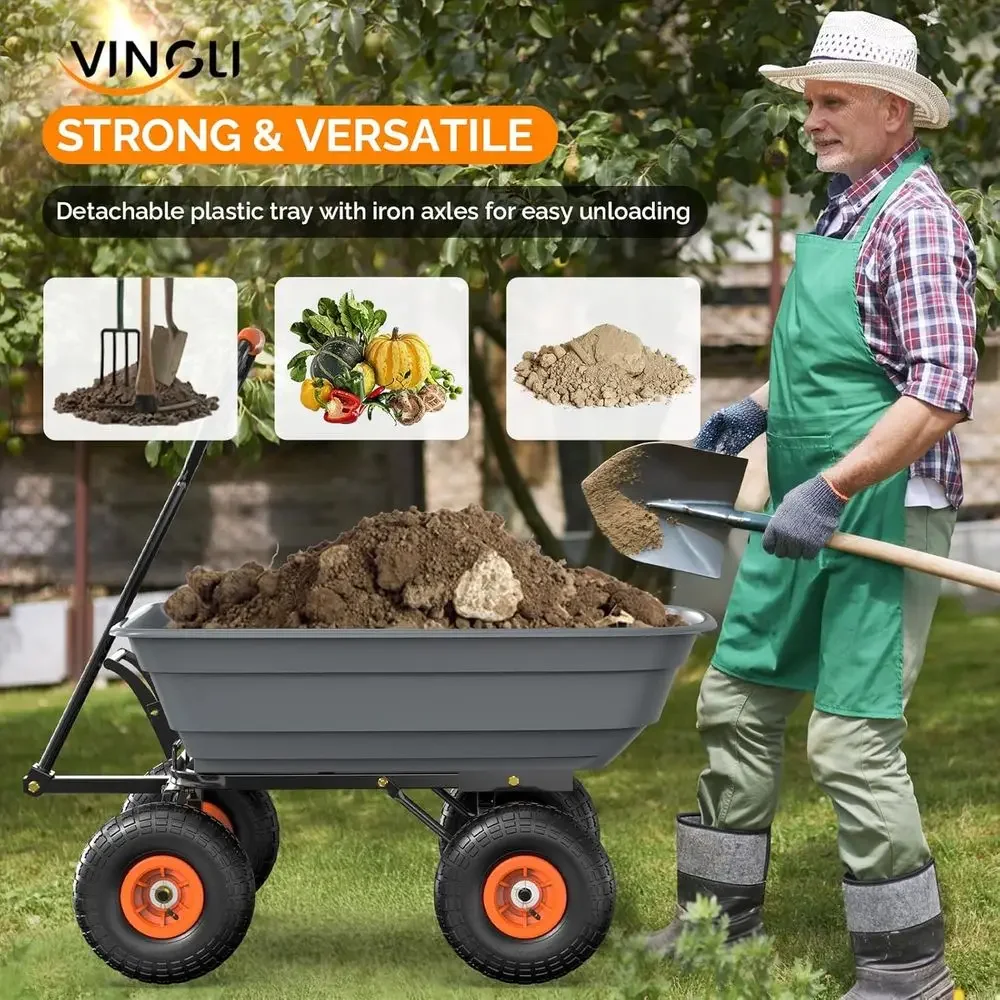 440 lbs Capacity Quick-Release Dump Wheelbarrow with 10 All-Terrain Tires for Garden and Outdoor Use