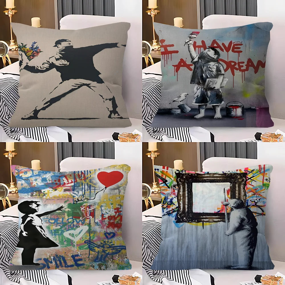 

B-Banksyes Artwork Pillow Gift Home Office Decoration Bedroom Sofa Car Cushion Cover Case 45x45