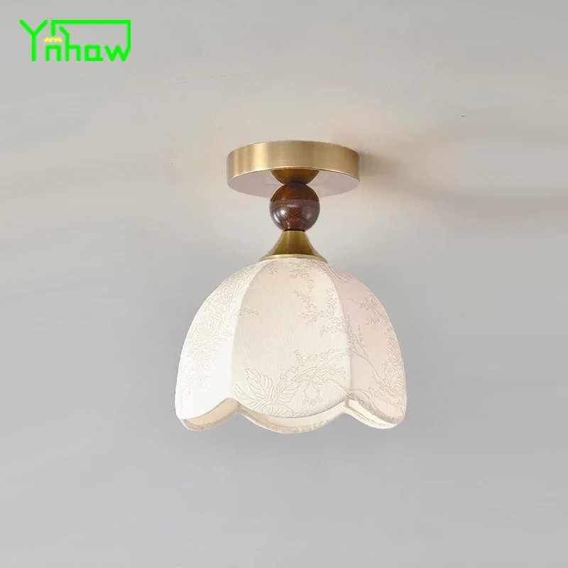 

French Retro Vintage American Solid Wood Ceiling Light for Entryway Hallway Balcony Corridor Cloakroom