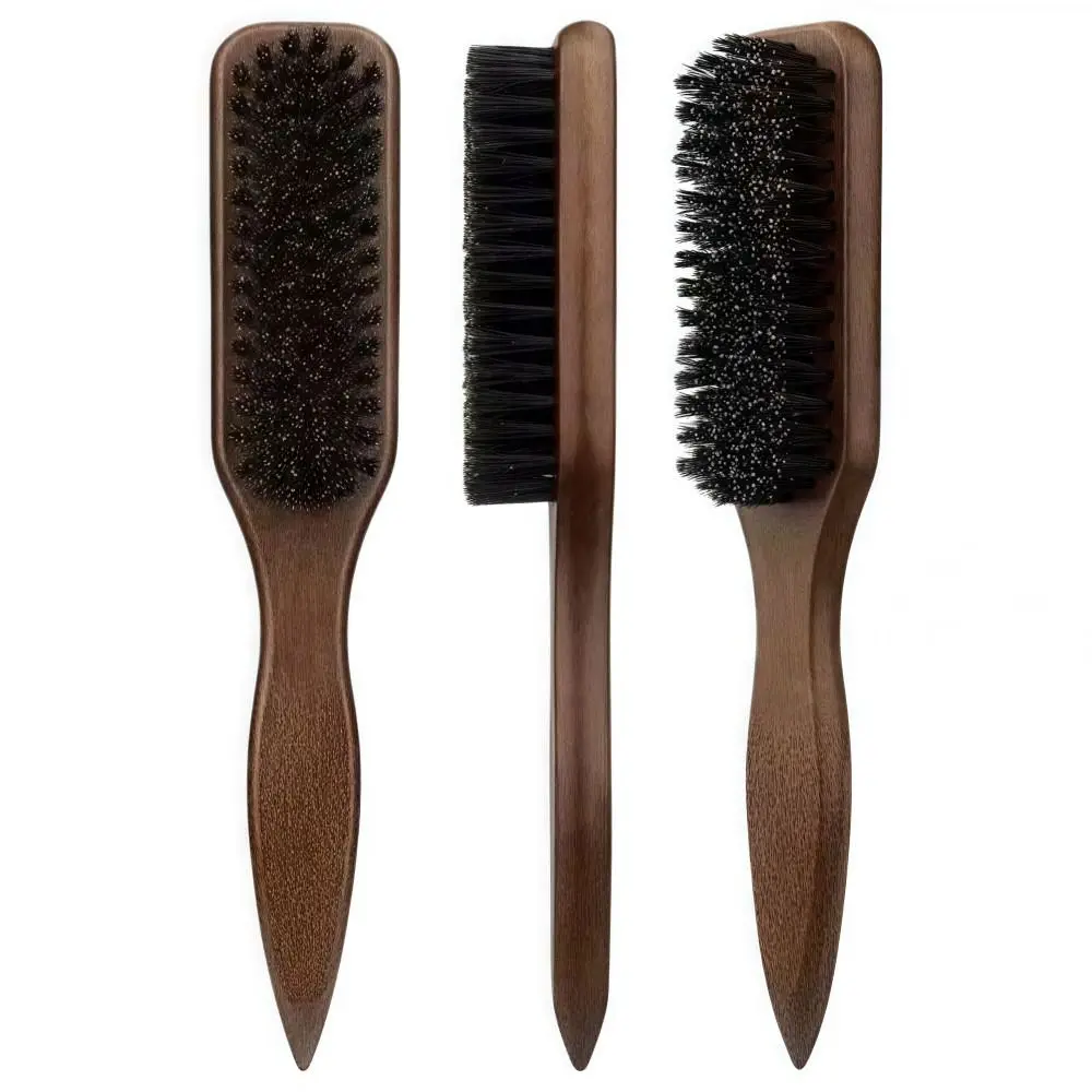 Smooth Boar Bristle Hair Brush Wooden Handle Backcombing Barber Styling Bristle Brush Durable Edge Control Back Hair Brush
