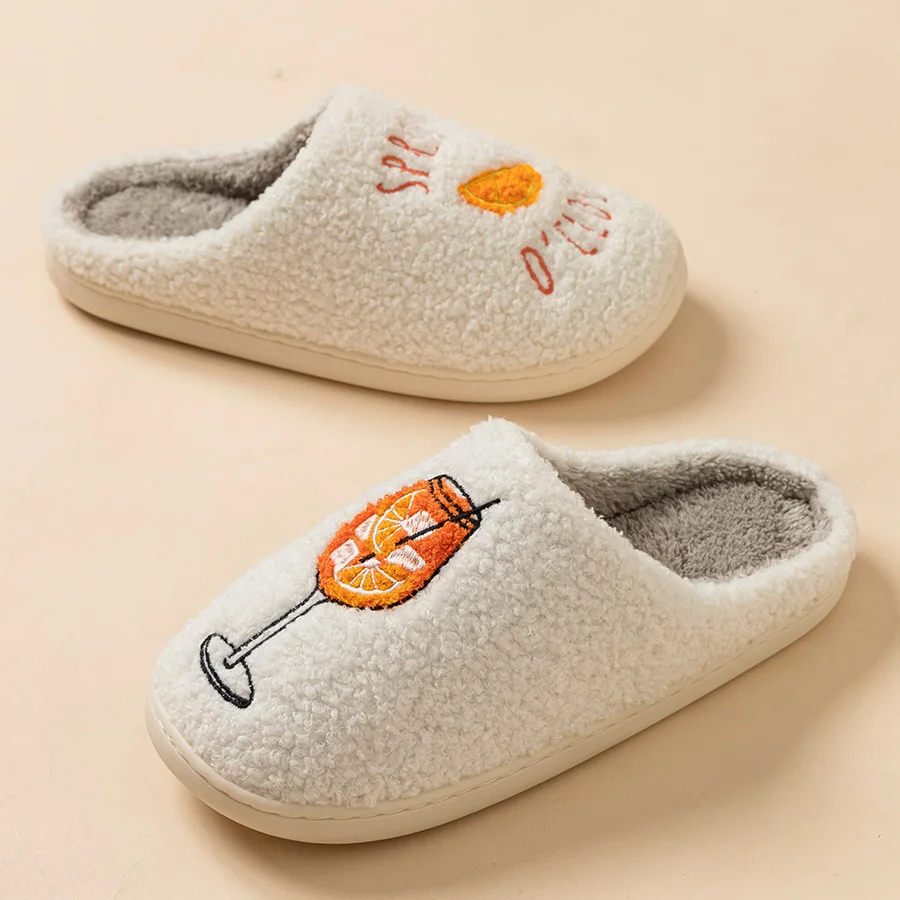Fashion Exquisite Embroidered Cup Pattern Women's Winter Slippers Indoor Soft Sole Warm Comfy Leisure Bedroom Home Cotton Shoes image 4