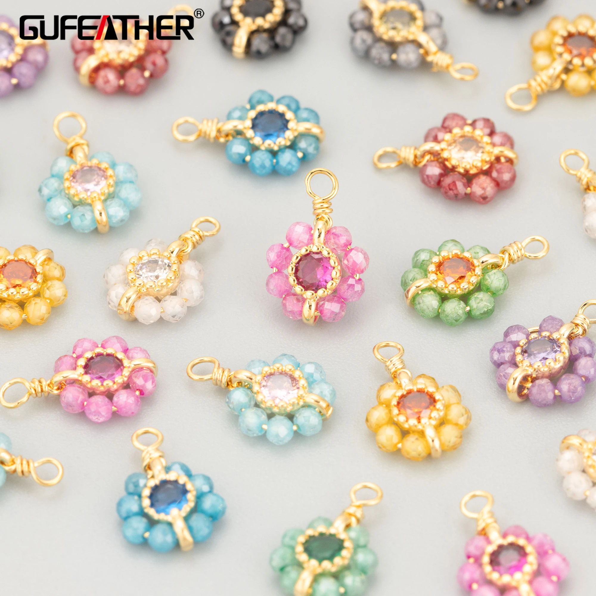 GUFEATHER, 6 Stück/Set, MI96, Schmuckzubehör, 18 Karat vergoldet, Kupfer, Naturstein, Zirkonia, Anhänger, Schmuckherstellung, DIY-Anhänger