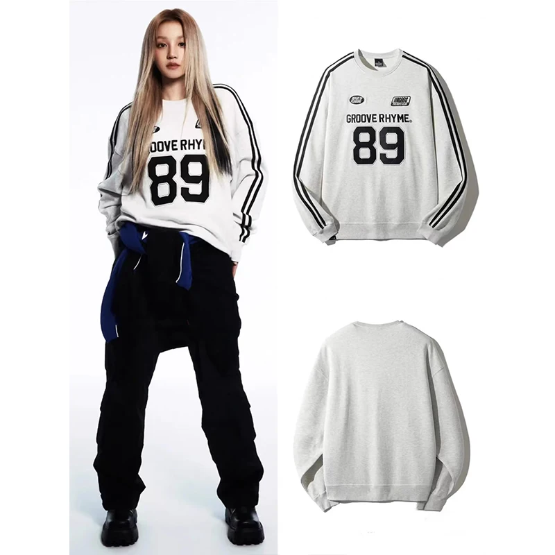 

Retro American Letter Embroidery Sweatshirt Loose Long Sleeve round Neck Top Slimming Trendy for Autumn Song Yuki Design