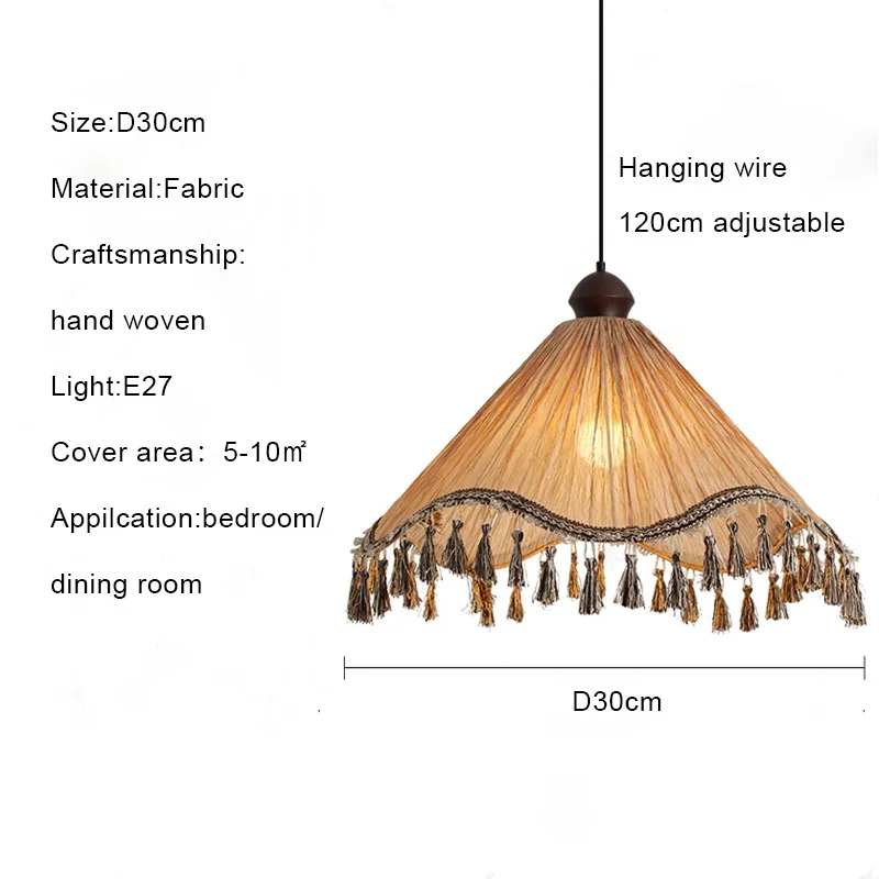 Retro hanglamp van stof met kwastjes, geweven bamboe kunst hanglamp, restaurant, woonkamer, hanglamp van henneptouw met kwastjes