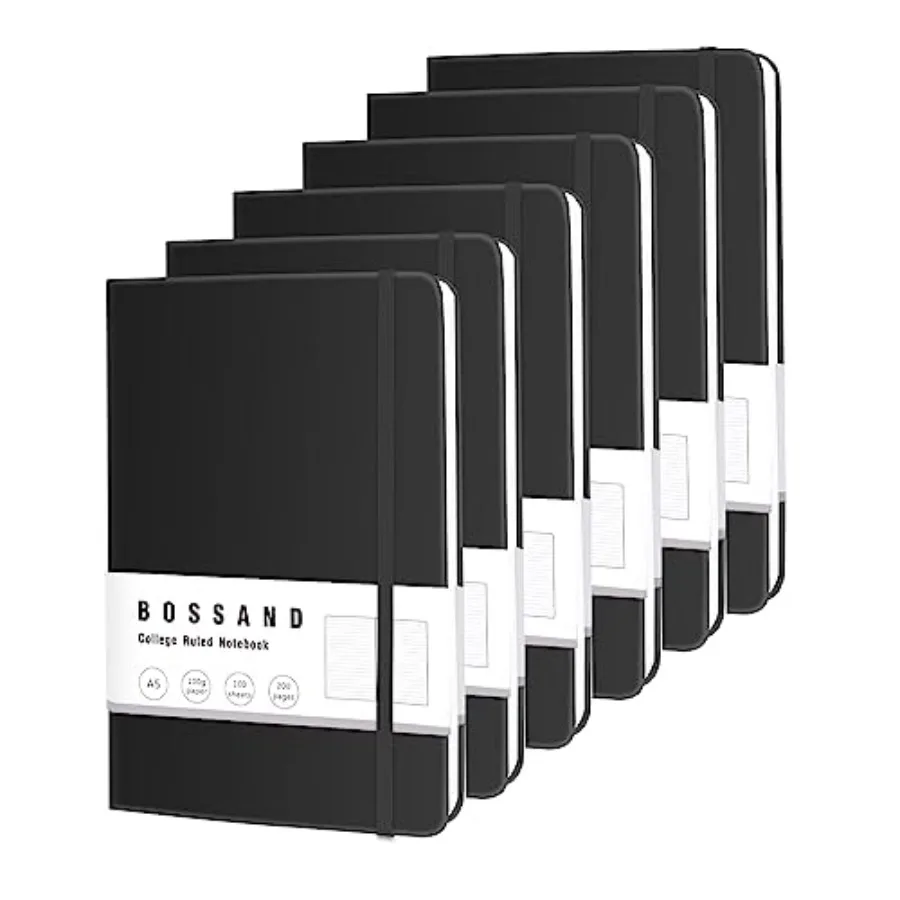 

Lined Journal Notebooks, 6 Pack A5 Journals for Writing, 200 Pages 100 GSM Thick College Ruled Paper, Hardcover, 8.25 Inch x 5.