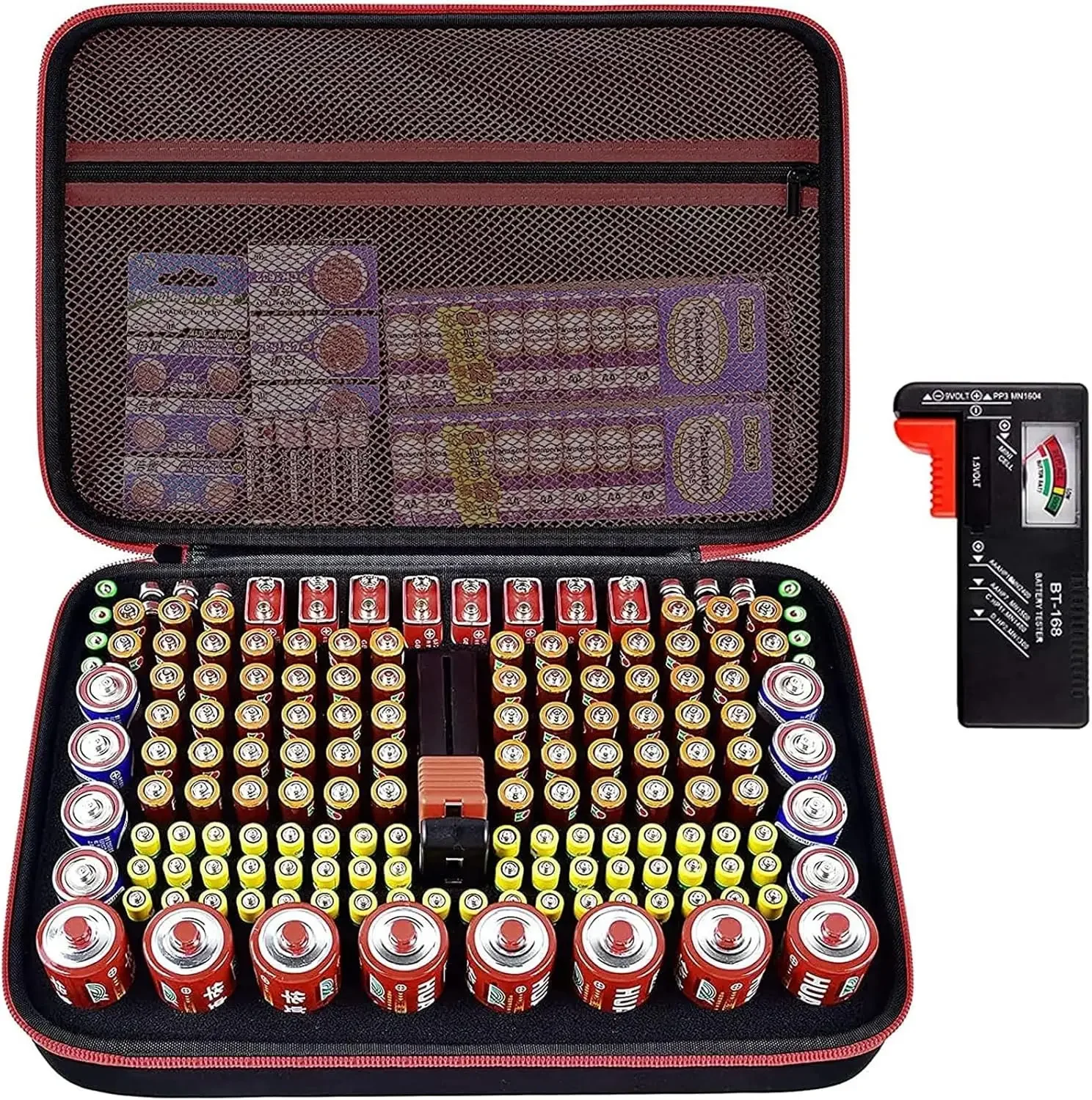 Battery Organizer & Storage Case with Tester for 162+ AA AAA 4A C D 9V 3V Lithium LR44 CR2 CR123 CR1632 CR2032 18650