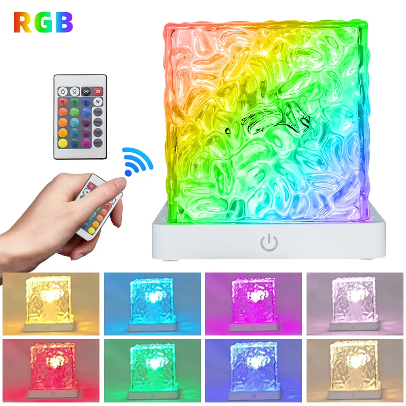 Simple innovative design atmosphere RGB 16-color atmosphere light Led remote control/touch water pattern cube art night light