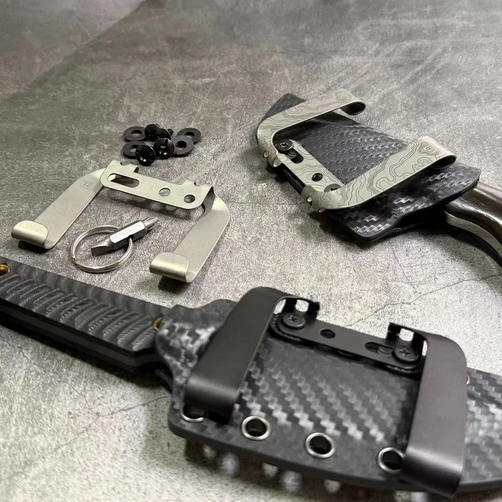 TC4 Titanlegierung Doppelklemmvorrichtung Rückenclip Lederclip Gürtelclip Schraubzubehör EDC K-Board Messerscheide-Clip – Detail 3