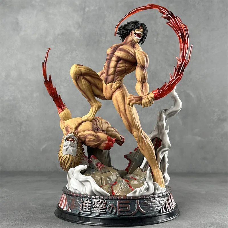 29cm Anime Attack On Titan Action Figure Eren Jaeger Statue Pvc Collectible Model Shingeki No Kyojin Combat Form Eren Figure Toy