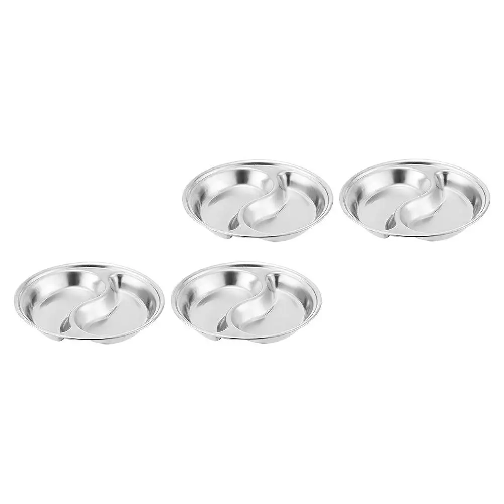 

Набор из 4-х секционных тарелок для соуса из пищевой нержавеющей стали, пригодных для мытья в посудомоечной машине, для дома, кухни, ресторана, для закусок