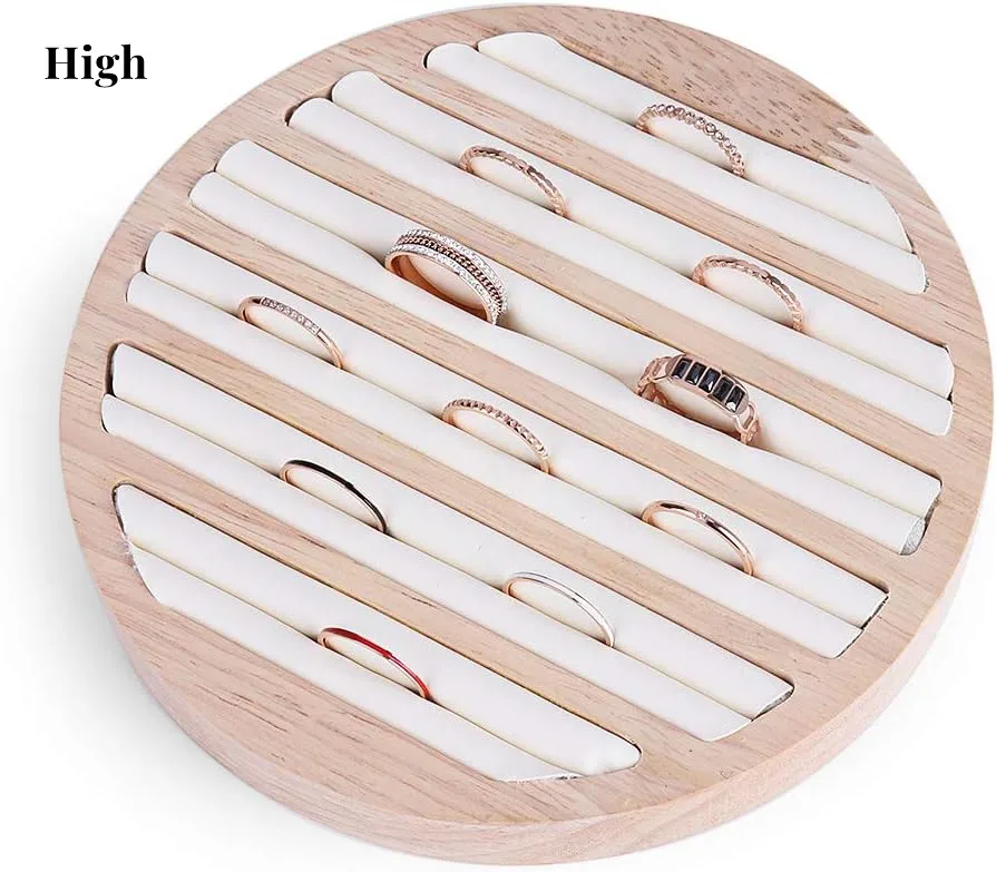 

Bamboo Wood 6 Slots Round Ring Earrings Trays Showcase Display Jewelry Organizer