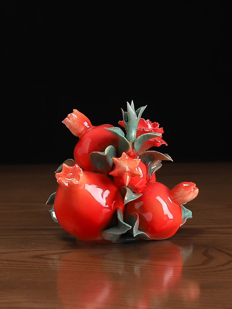 

Pomegranate flower new Chinese ceramic hand-pinched flower ornament home living room wine cabinet desktop decoration