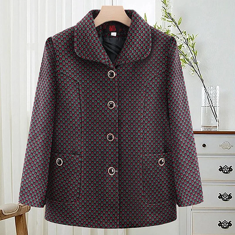 Autumn Winter New Wool Overcoat Vintage Lapel Collar Jacket Women's Short Woolen Coat Buttons Cardigan Mother Jackets Pocket