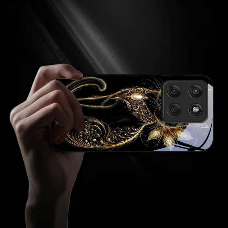 Mystic Golden Pearl Cat Black Glass Phone Case For Motorola Moto Edge 60 70 20 Lite 30 Pro 40 50 Ultra X30 Pro G14 G75 G84 Cover view 6