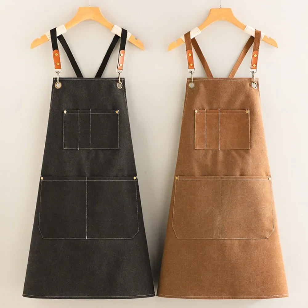 2024 Waterproof Kitchen Apron for Women/Men with Pockets Work Mandil Cleaning Pinafore Restaurant Shop Waiter Work Uniform