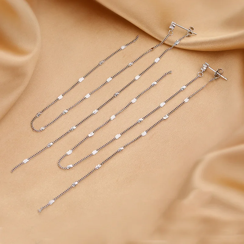 BLIJERY Korean Women Super Long Tassel Earrings Elegant Shiny Metal Sequins Hanging Dangle Earrings Trendy Ladies Jewelry Gift