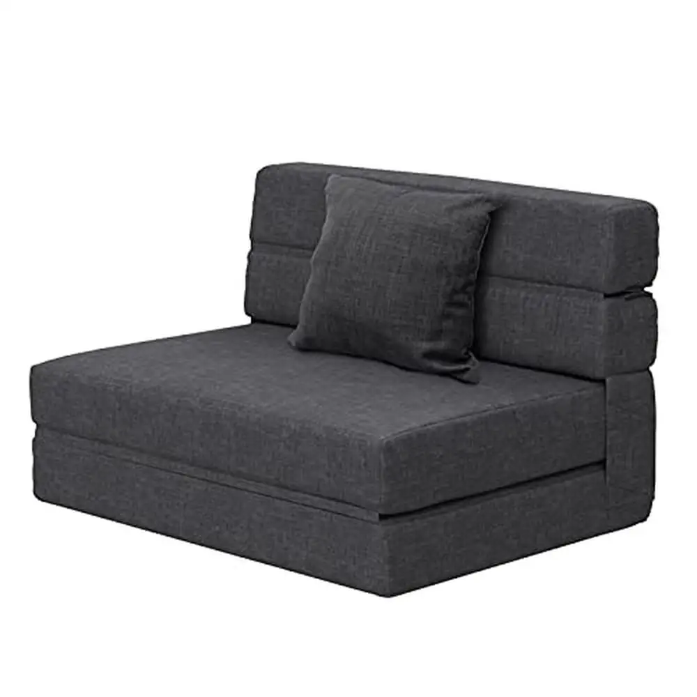 Memory Foam Fold Out Sofa Bed Chair with Washable Cover Comfy Futon Sleeper Guest Room Living Room Apartment Twin Size Dark Gray