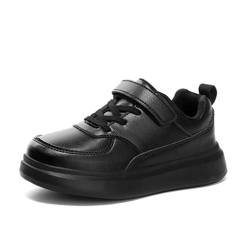 Zapatos de ocio blancos para niños, zapatillas deportivas de cuero, impermeables, suaves y deslizantes, color negro, para las cuatro estaciones, 2023