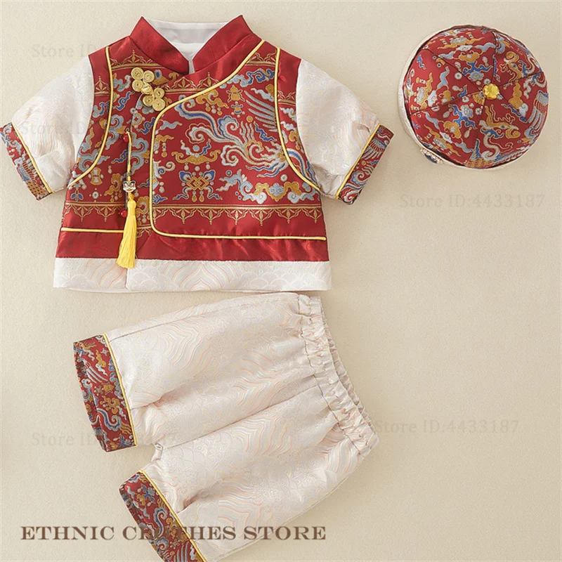 One-Year-Old Tang Suit Kids Baby Chinese Spring Festiva New Year's Clothing Brocade Costume Hundred Days Photography Clothing 