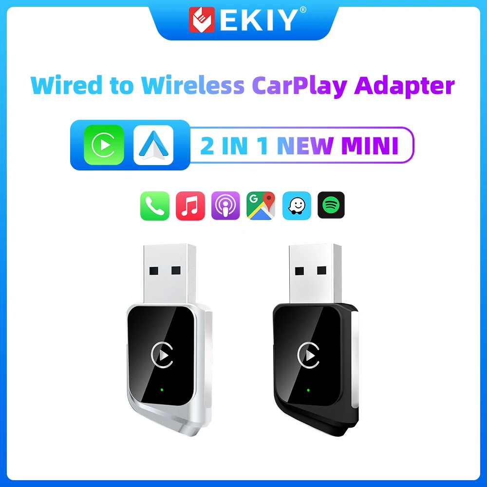 EKIY Новый 2 в 1, проводной к беспроводному адаптеру Carplay Auto Mini Ai Box, небольшой автомобильный ключ Plug and Play с USB для Android и Carplay