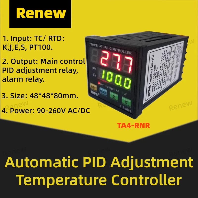 Ta4-rnr Automatic Temperature Control Display Digital Tc Rtd Input PID adjustment Relay Output Thermostat Controller Meter