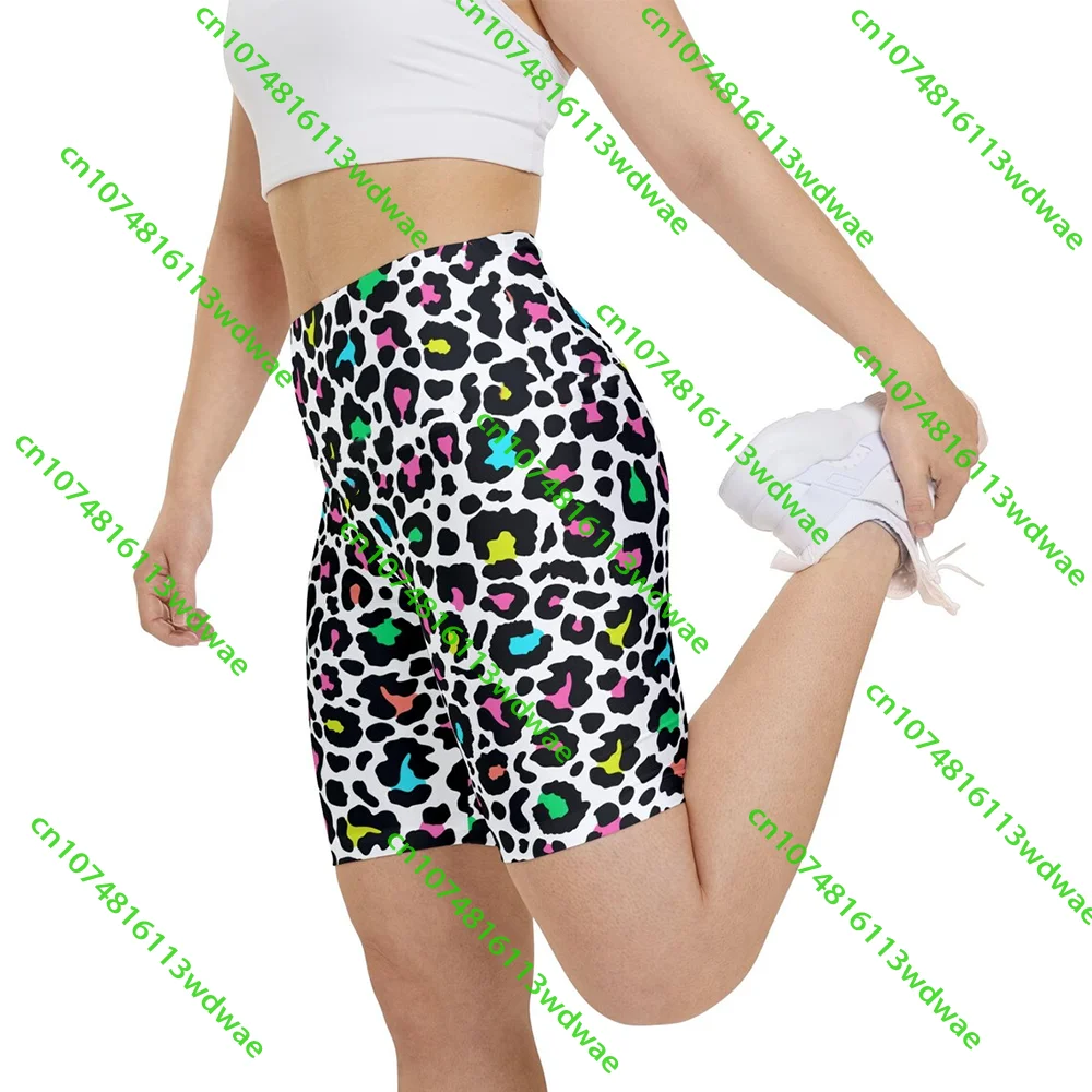 Neon Leopard Print Biker Shorts High-Waisted Compression Shorts Trendy Colorful Activewear for Women Yoga Fitness Casual Shorts