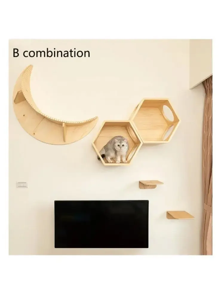 

Wall-Mounted Solid Wood Cat Climbing Frame, Jumping Platform, Scratching Post, Litter, Creative Combination