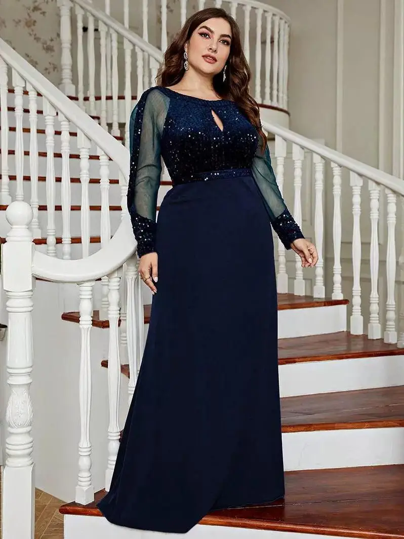 Summer New plus Size Slim Fit Pure Color Dr Par Evening Gown Ele Aosphere Cross-Border Long Evening Gown