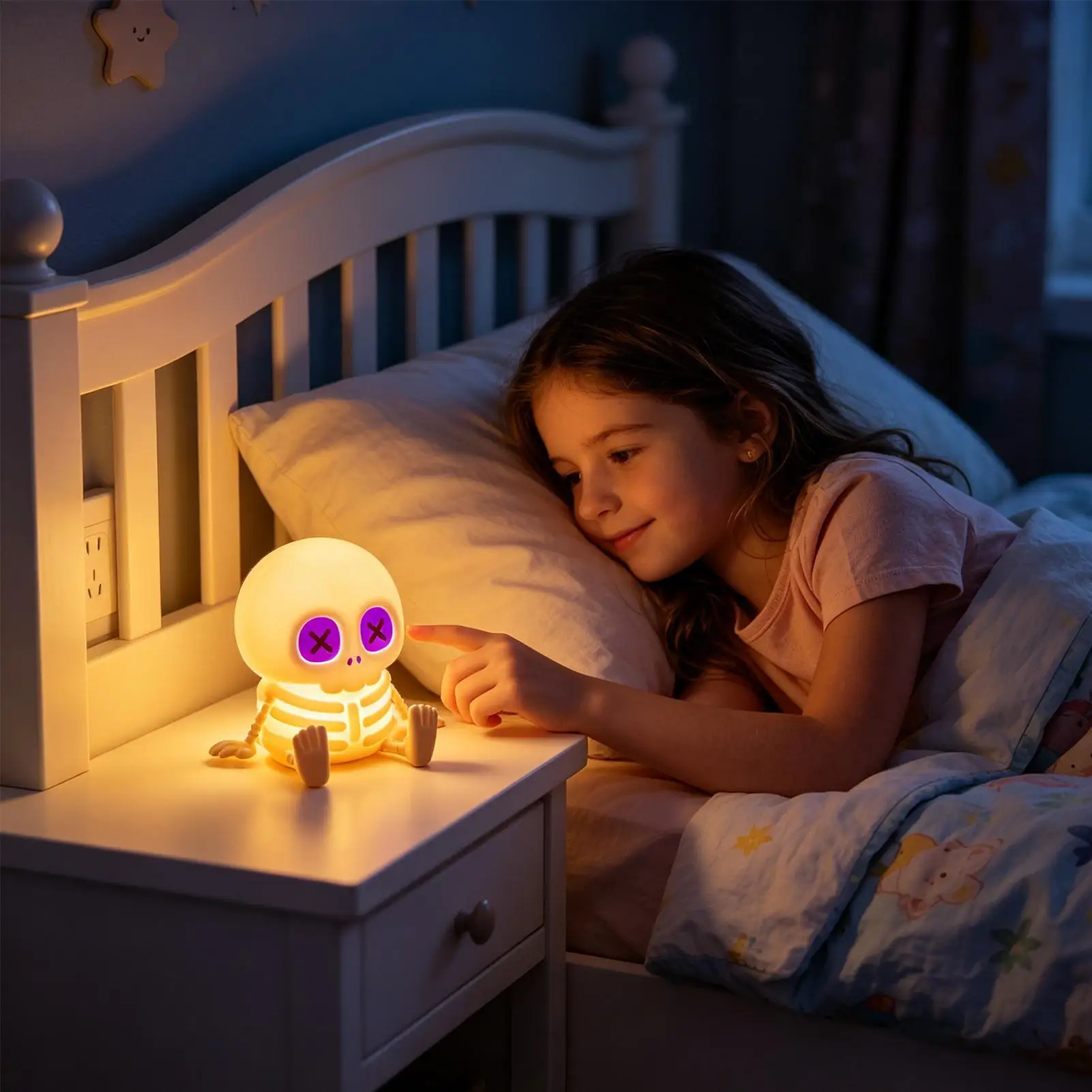 Skeleton Night Lights Cute Nightlight Halloween Decor Bedside Lamp For Halloween Party Indoor Home Bedroom Dorm Apartment Table