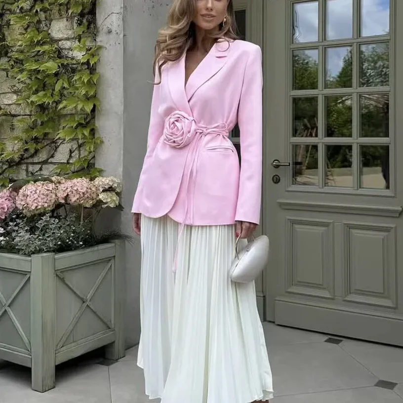 KONDALA Giacca da donna elegante e chic con fiori Giacca con lacci con fiori tridimensionali 2025 Cappotto da donna per cena romantica primavera autunno