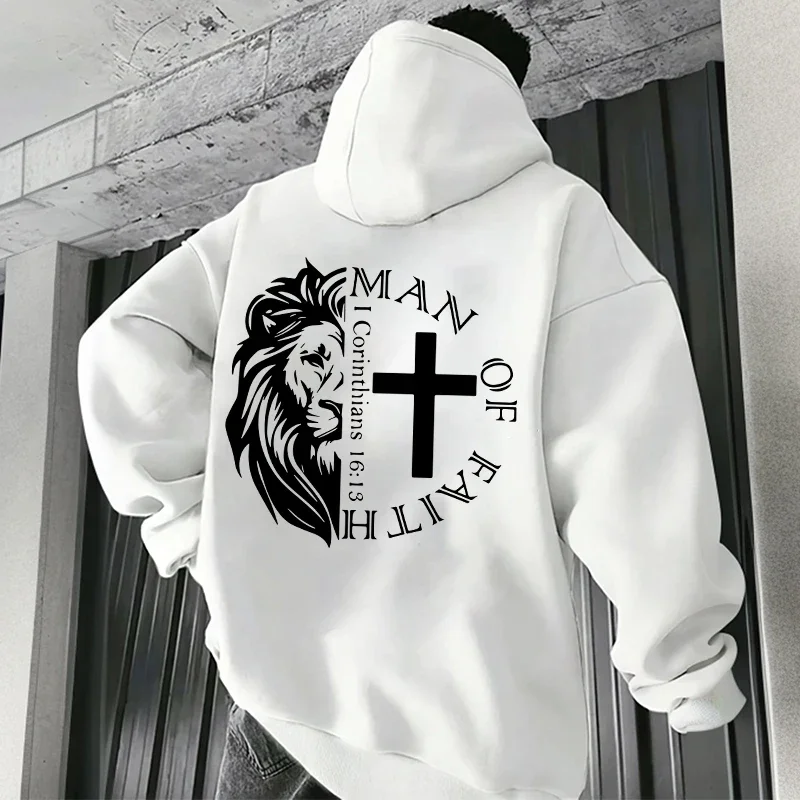 Jesus Christ Style Hoodies 2026 Fall Winter New Arrival Hooded Long Sleeve Sweatshirts Man Of Faith Lion Print Hoody Outerwear