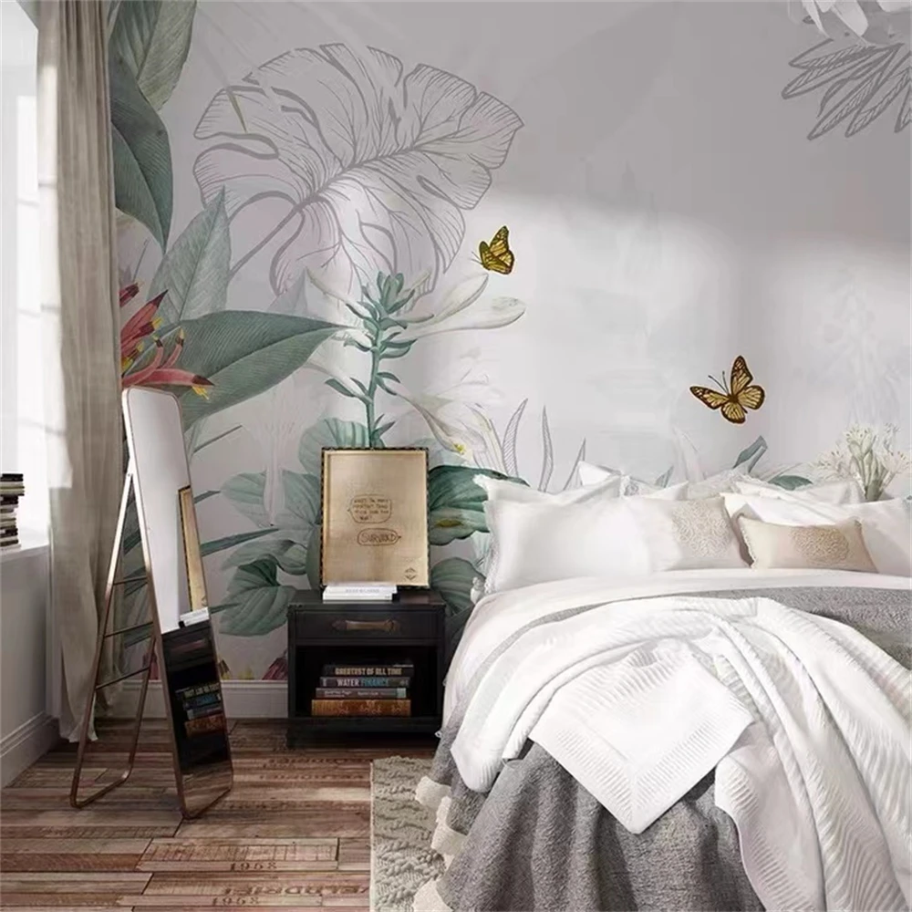 Personalizado nórdico moderno medieval floresta tropical papel de parede planta verde para sala estar fundo cobrindo adesivos parede