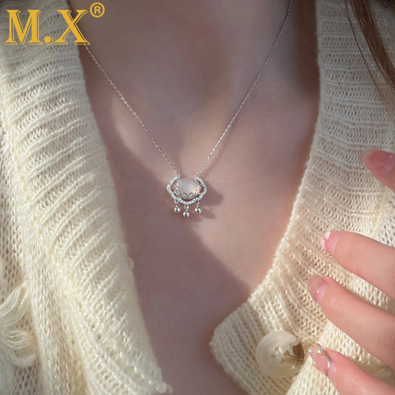 Mx Chinese Style Ruyi Safety Lock Pendant Necklace for Women Imitation White Jade Necklaces Female Longevity Jewelry Gift CX523