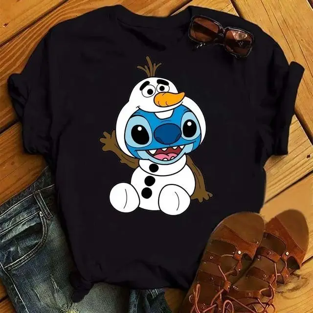 Christmas Stitch Disney T-shirt ample et confortable en coton pour hommes et femmes, tenue Parent-enfant à manches courtes