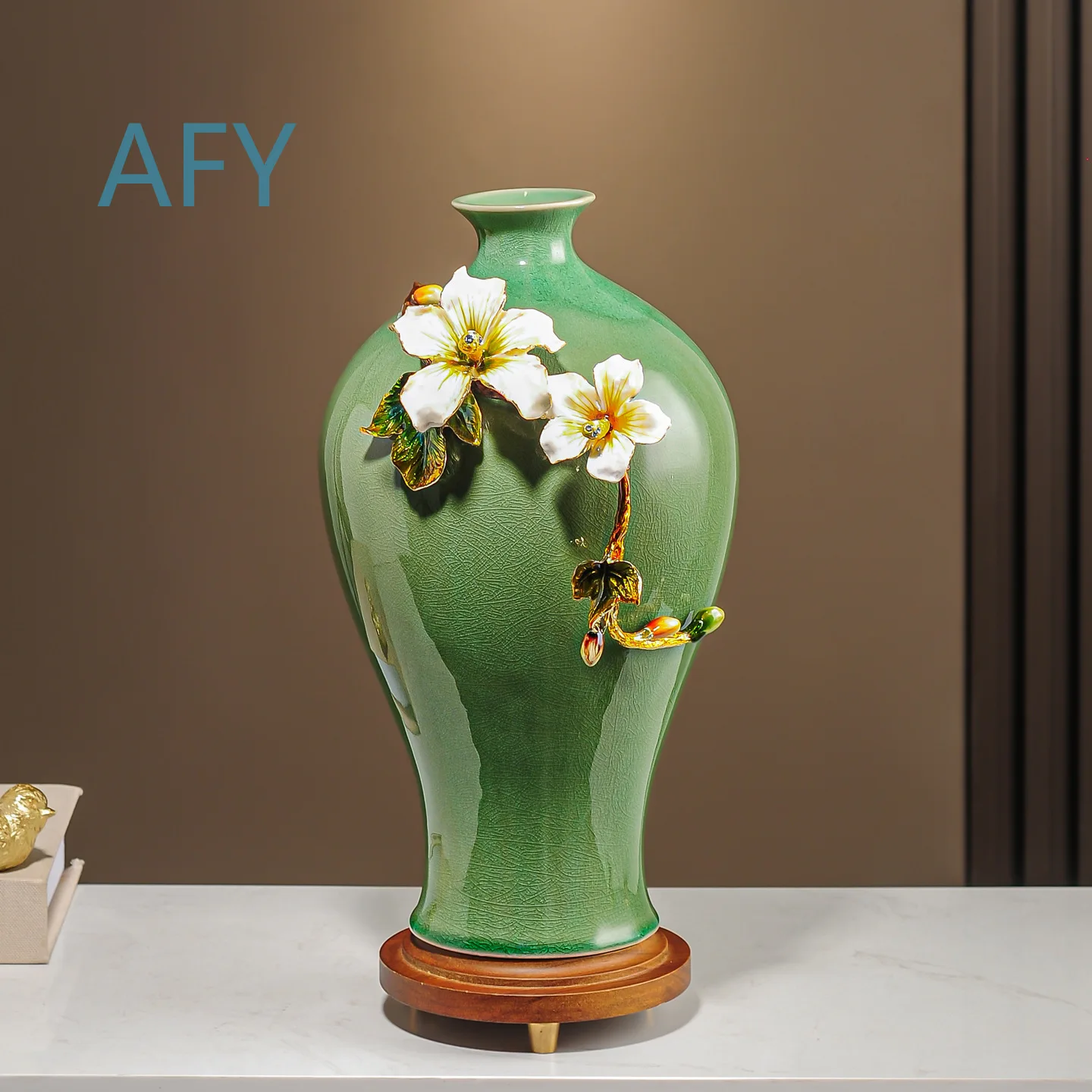 Enameled Ceramic Vase Decor for Living Room TV Stand Wine Cabinet Housewarming Gift High End Ornament