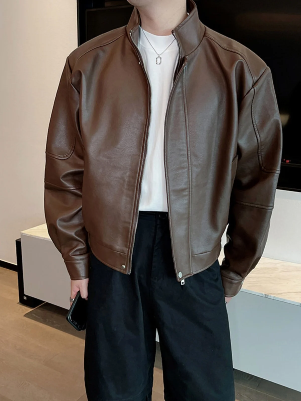 

Мужская свободная куртка-косуха из искусственной кожи, осенне-зимняя, новая, ветрозащитная, с воротником-стойкой, в стиле хип-хоп, модная, высокого качества, для мотоциклистов