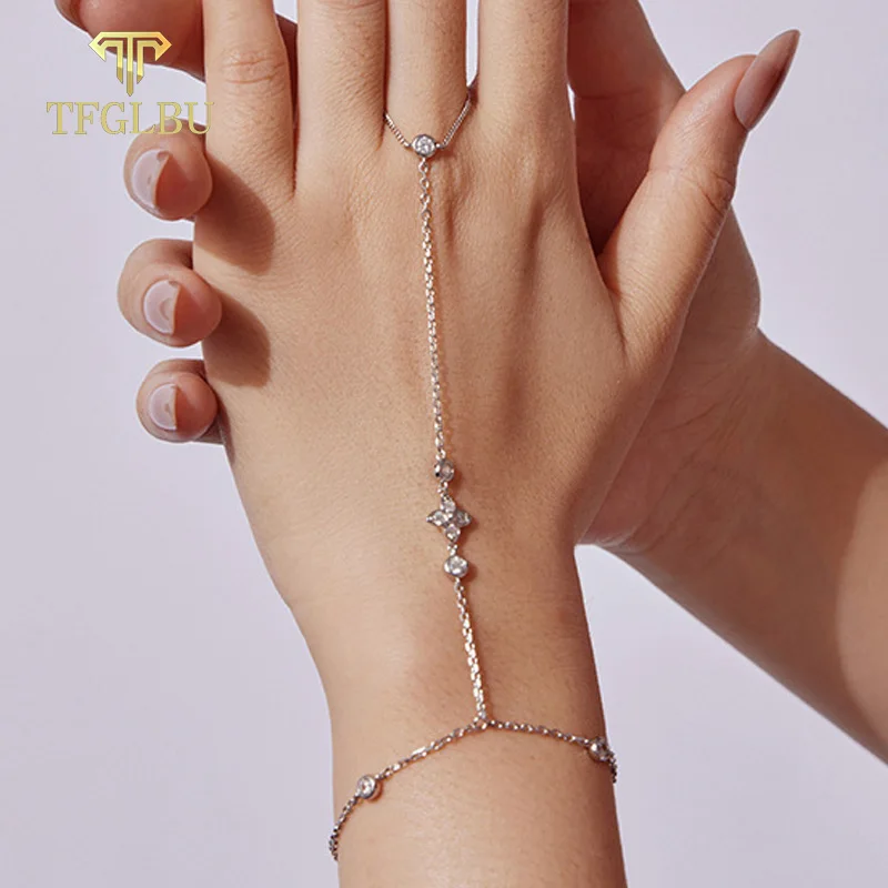 

TFGLBU New Elegant All Zircon Flower Ring Bracelet for Women 100% Solid 925 Silver Party Wedding High Quality Jewelry Wholesale