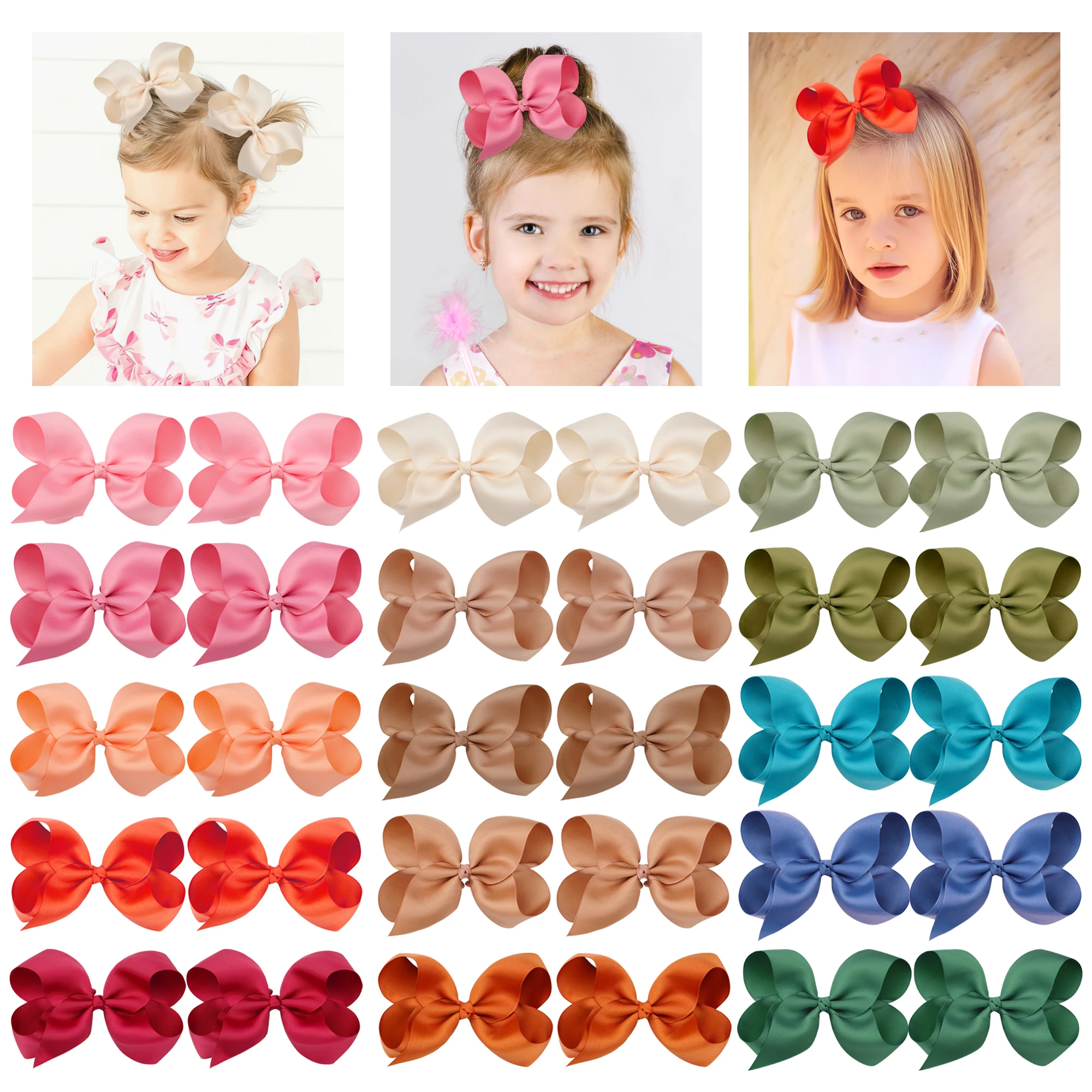 30 Pcs 6 Inch Bows for Girls Big Grosgrain Girls 15pairs 6\