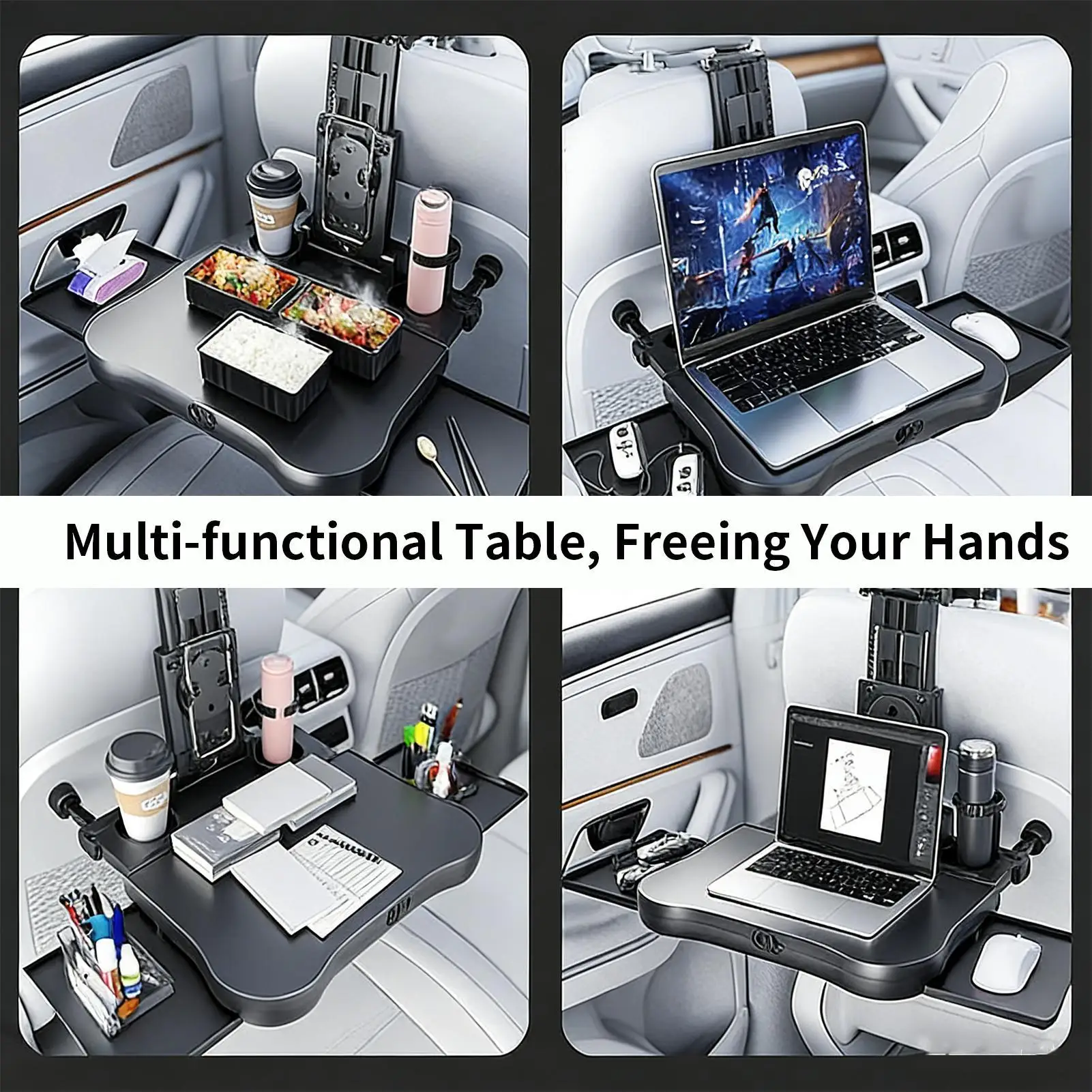 

Backseat Tray Expandable Heavy Duty Organizer Table Back Headrest Seat Eating Food Trays For Trailer RV Truck Automotive Pickup