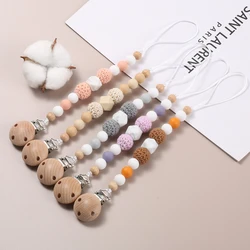 Beech Wood Dummy Holder Clips Wooden Felt Ball Silicone Beaded Baby Pacifier Chain For Food Grade Appease Nipple Chain Care Toy