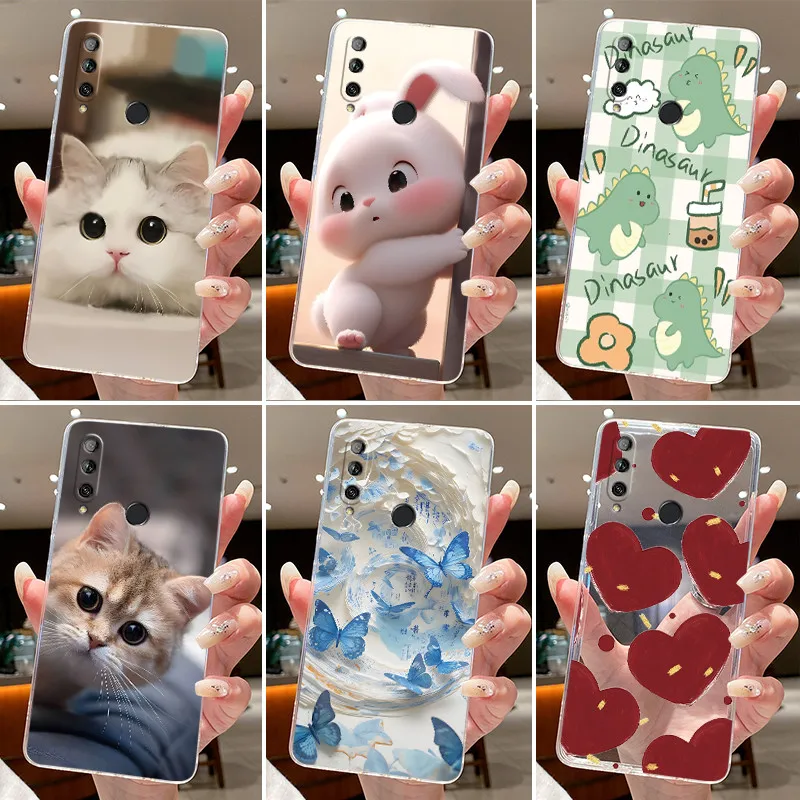 Capa de silicone para huawei p smart z/y9 prime 2019/honor 9x/honor 9x premium, capa protetora de silicone macio e transparente, capa protetora de gato fofo