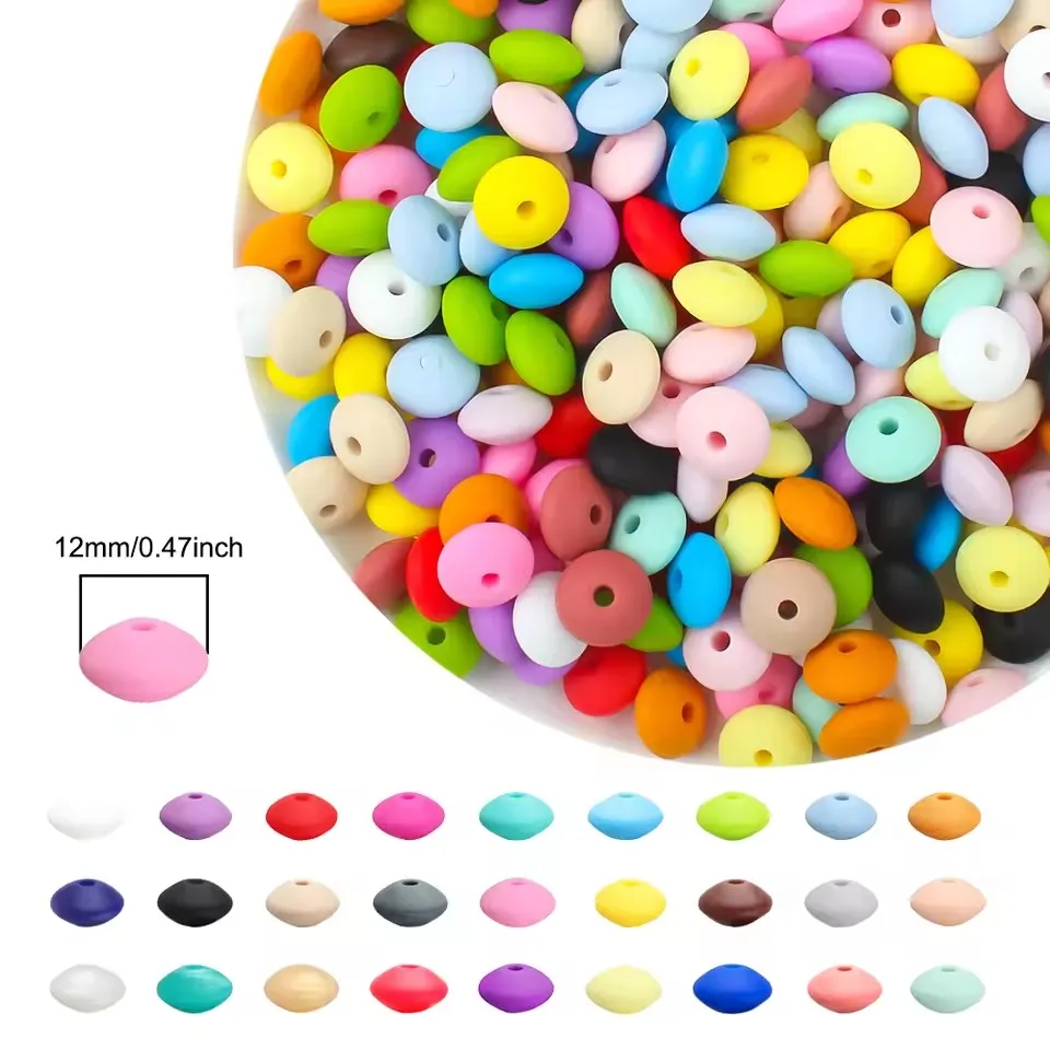 100/50/20Pcs 12mm Siilcone Beads Lentil Loose Spaced Bead for Jewelry Making DIY Beaded Bracelets Necklace Keychain Accessories