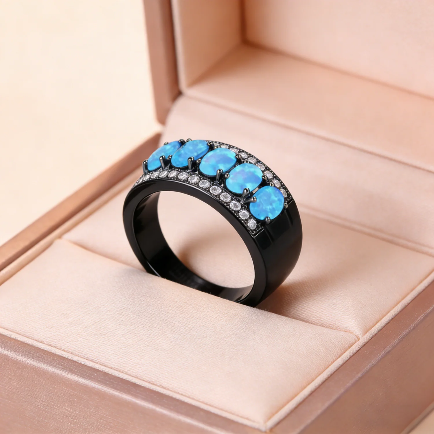 Fashion Jewelry Precious Blue /White Fire Opal Rings for Women Gift Anillos de Lujo Para Muje Anillo de Promesa Couples Gifts