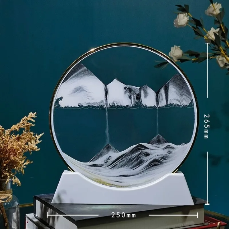 الساعة الرملية الرمال المتحركة تتحرك الرمال صورة فنية ثلاثية الأبعاد زجاج مستدير أعماق البحار الرمال الحرفية تتدفق اللوحة مكتب ديكور المنزل هدية