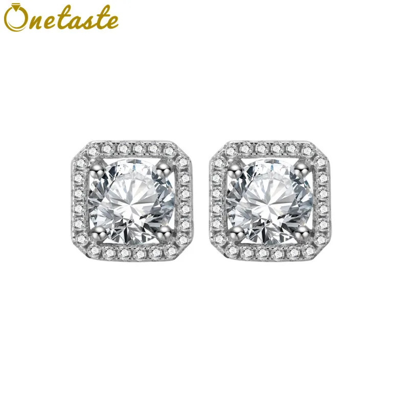 

925 Sterling Silver Moissanite Cubic Zirconia Square Shaped Stud Earrings Women Fashion Dainty Sparkle Small Earring Love Gift