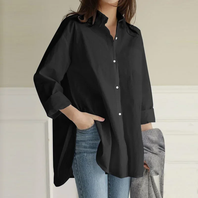 Casual Loose Long Shirt Women Solid Colour Oversize V-Neck Long Sleeve Button Top Shirt Blouse Ropa Mujer блузка женская Blusas